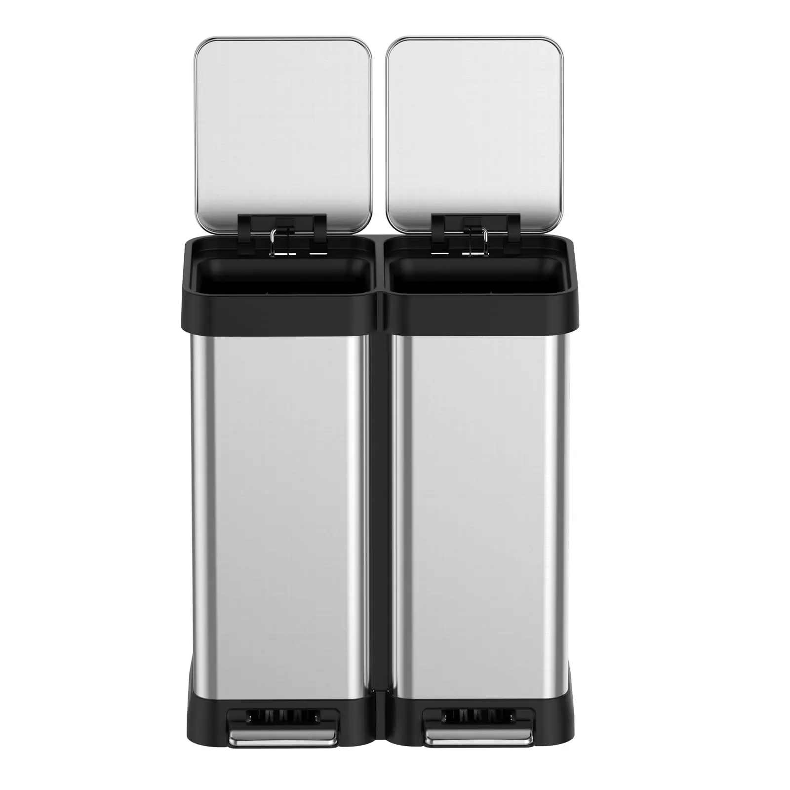 GARVEE 16 Gallon Dual Compartment Stainless Steel Trash Can with Soft Close Lid - Perfect for Home, Office, and Business Recycling Needs, Featuring Airtight Design for Odor Control.