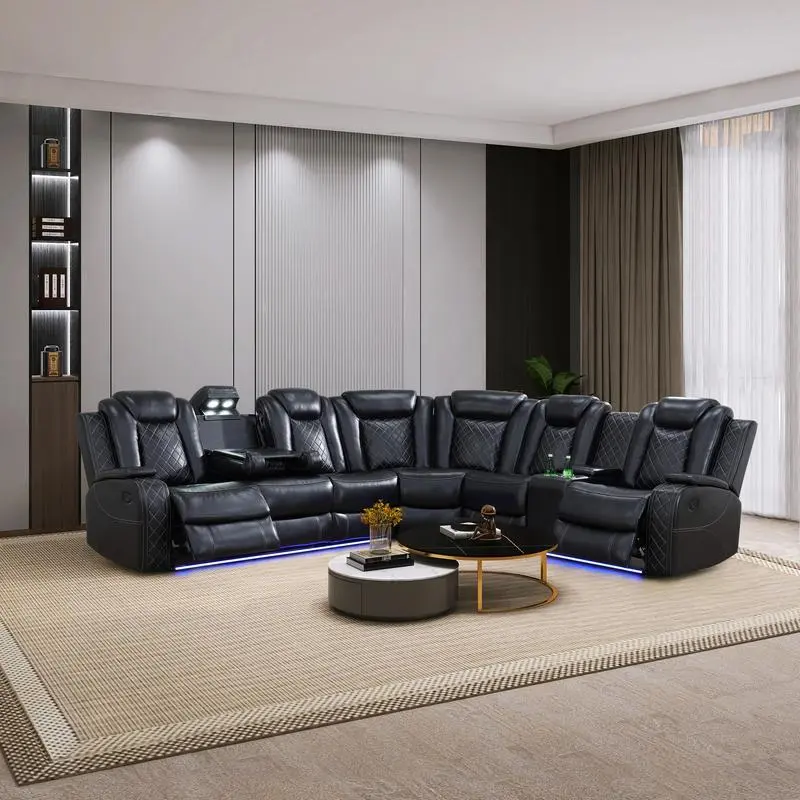 [Deals For You]Living Room Furniture Set Leather Sofa Living Room Set Power Recliner Adjustable Sofa,loveseat And Chair With Cup Holders/storage Console/led Light/ups Port For Living Room, Office