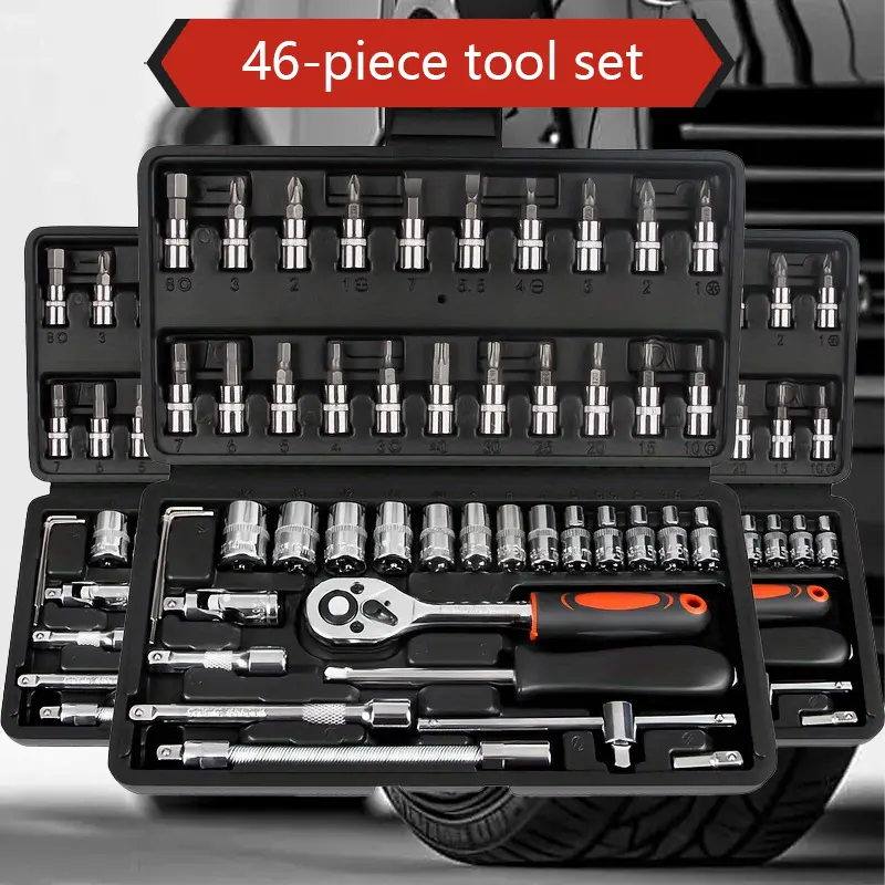 Multifunctional Ratchet Socket Wrench Set, Easy Operation 46-Piece Complete Metric Tool Kit with Multiple Extension Rods, Ideal for Auto Maintenance, Bike Repair & Household Daily Repairs hardware toolbox