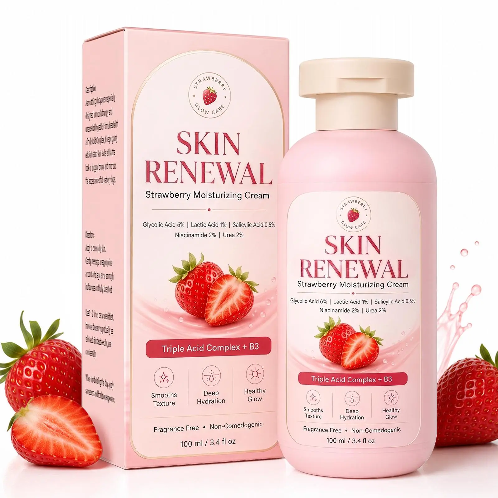 Triple Acid Resurfacing Treatment Cream, Gentle Daily Exfoliating Lotion to Eliminate Strawberry Legs, Smooth Rough Bumpy Chicken Skin & Resurface Uneven Body Skin Texture Fragrance-Free, Non-Comedogenic Daily Body Lotion for Sensitive Skin – 100ml