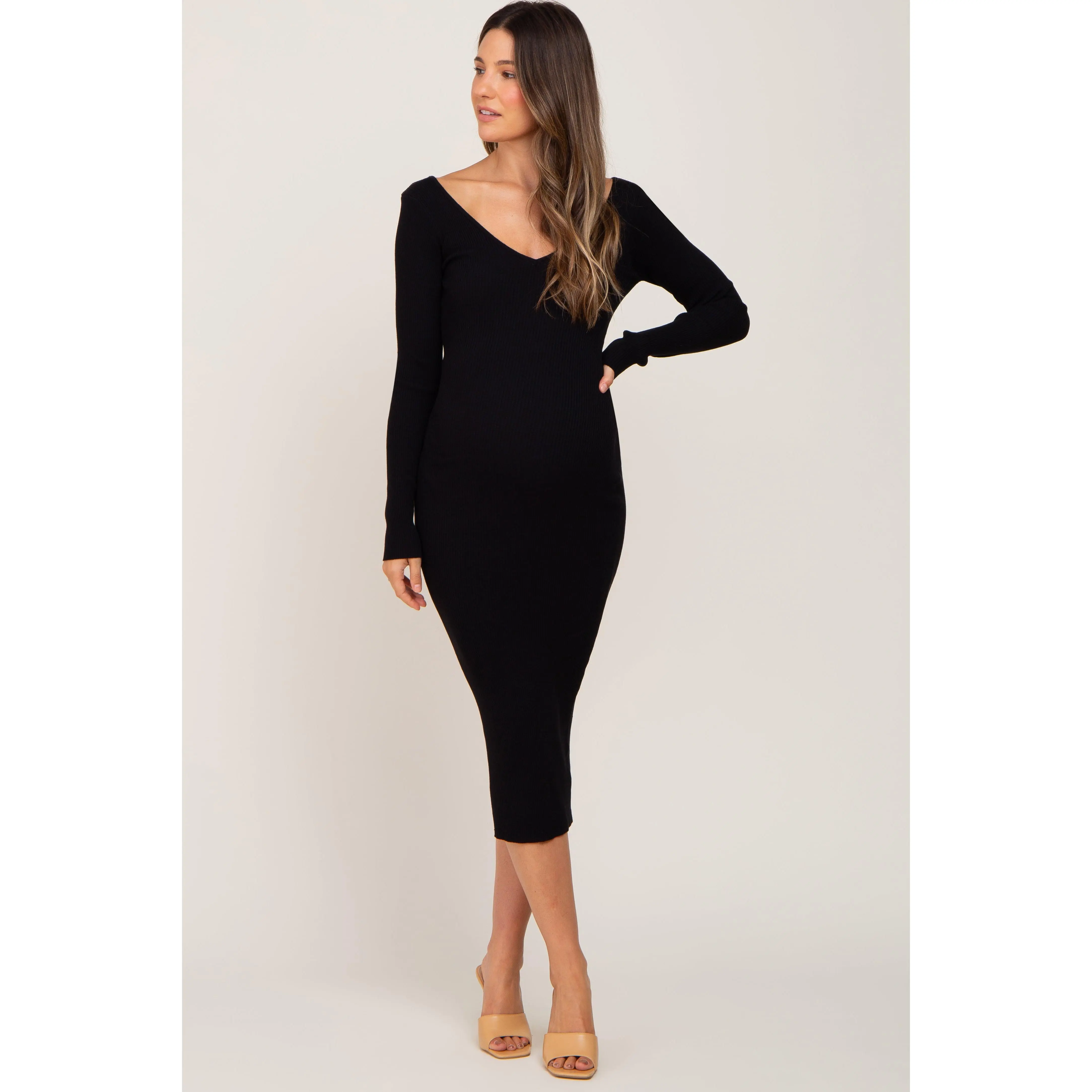 Black Knit Ribbed Maternity Midi Dress - TikTok Shop Black Knit Ribbed Maternity Midi Dress - TikTok Shop