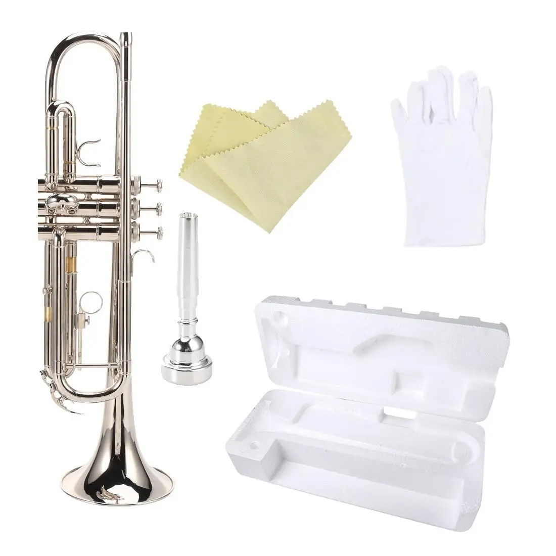 Student Beginner Bb Brass Trumpet, Professional Three Valve Brass Instrument with Foam Case, Musical Instrument for Students & Beginners