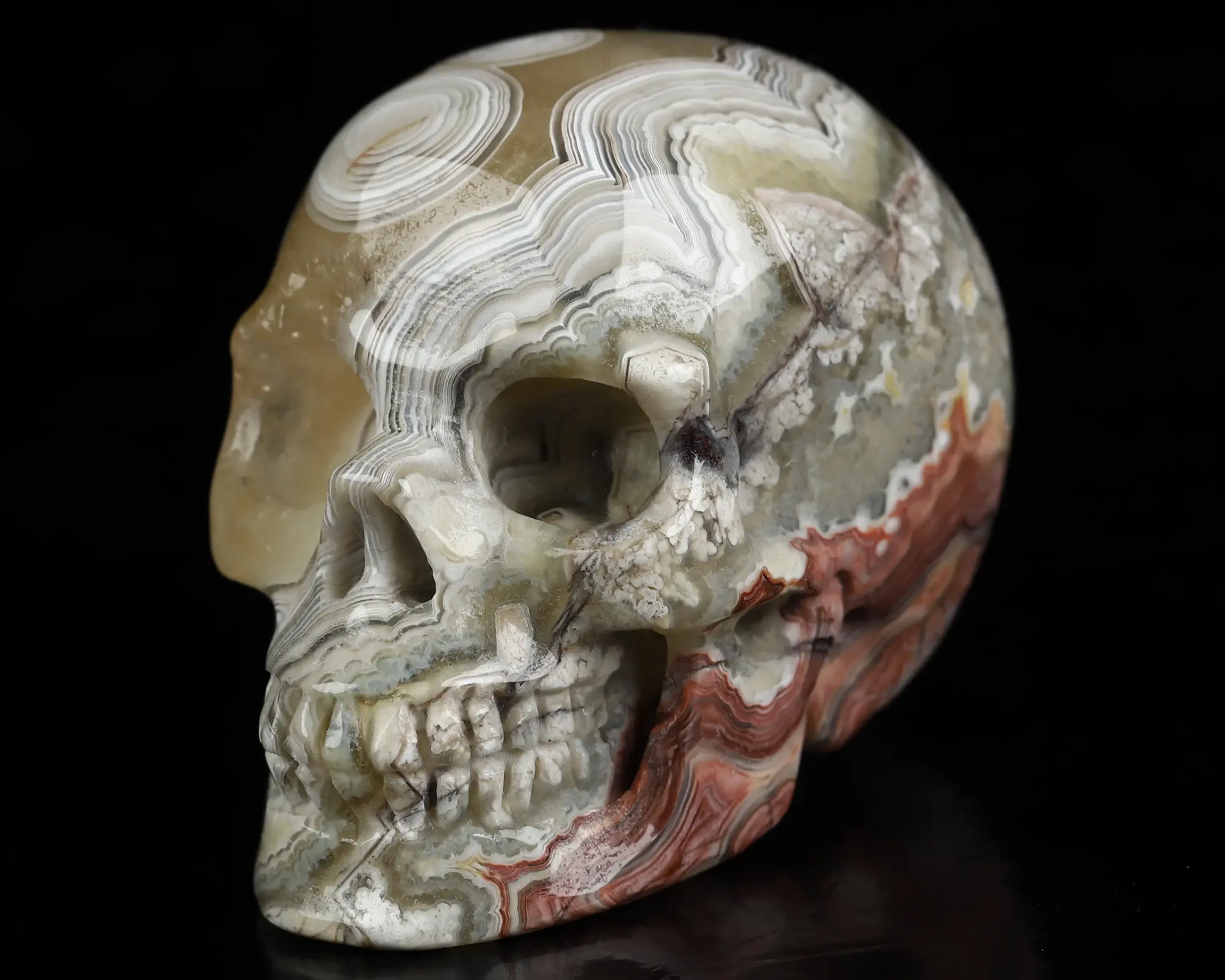 2.0" Red Crazy Lace Agate Hand Carved Crystal Skull, Realistic, Crystal Healing