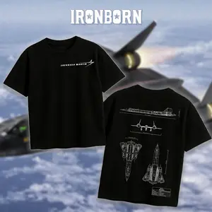 IRONBORN SR71 Blackbird Blueprint Double Sides Heavy Cotton T-Shirt/Hoodie Vintage Lockheed Martin Graphic Tee Military Enthusiast Streetwear Clothing Gift for Men Breathable Printing