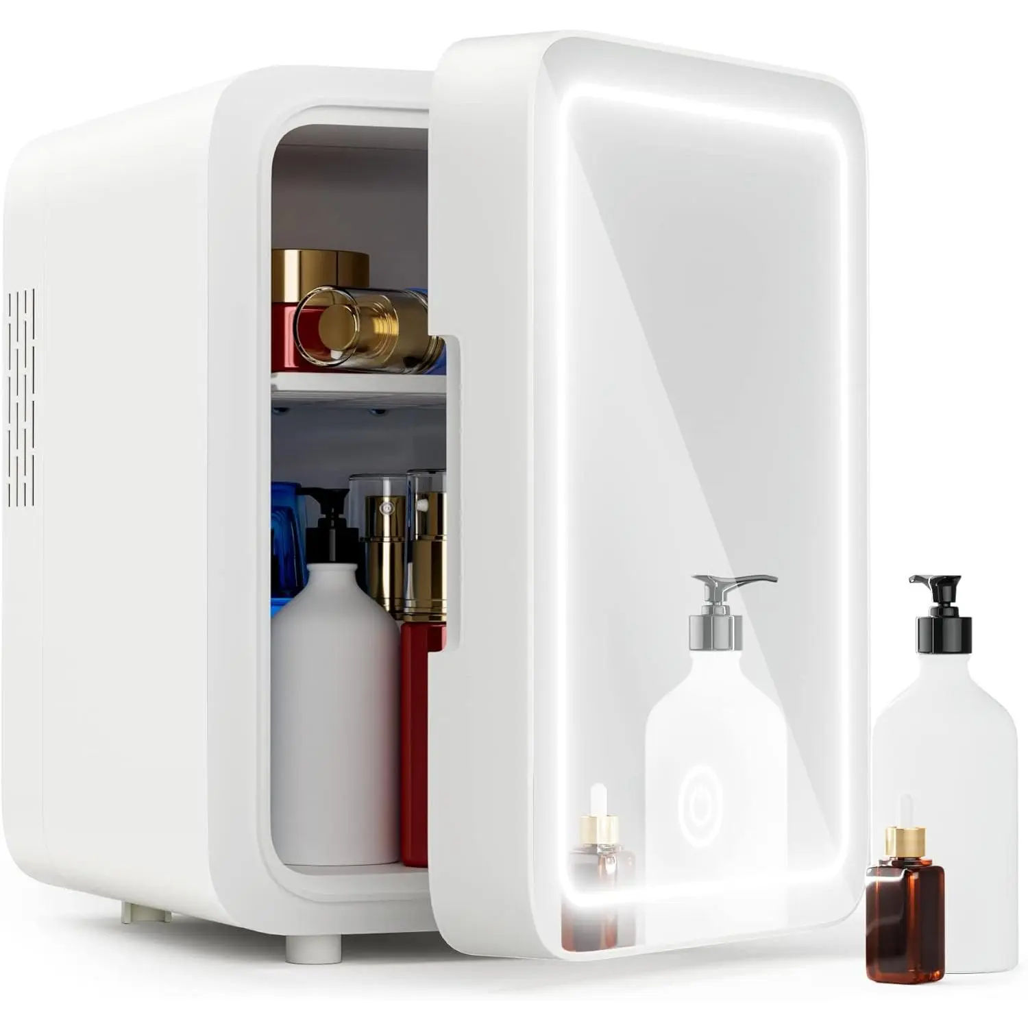 Skincare Fridge - Mini Fridge with Dimmable LED Mirror (4 Liter/6 Can), Cooler and Warmer, for Refrigerating Makeup, Skincare and Food, Mini Fridge for Bedroom, Office and Car, White