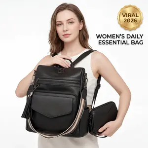 【QUAWUJIE】Large Capacity Travel Backpack Aesthetic Leather Travel Essentials Anti Theft For Women Girls