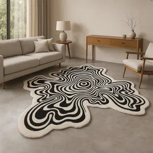 Modern Asymmetrical Fashion Luxury Striped Print Carpet, Plush Fluffy Modern Indoor Decorative Area Rug for Living Room Bedroom Balcony, Easy to Clean, Fluffy Area Rug