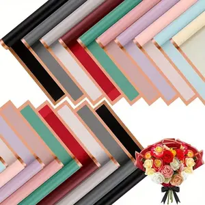 20 Sheets Gold Border Jelly Film, Waterproof Floral Packaging Paper, Bouquet Gift Wrapping, Korean Flower Shop Supplies