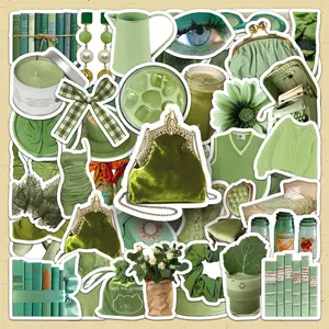 Green Theme Sticker, 50pcs/set DIY Decorative Sticker, Scrapbooking & Stamping Supplies for Journal Making, Gift Wrapping, Greeting Card