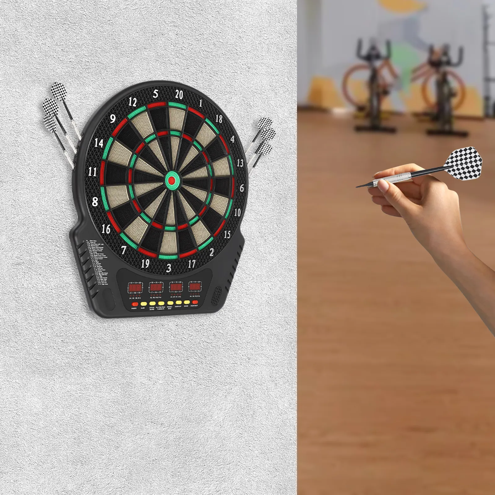 Round ABS Talking Electronic Dartboard, 27 Games, 8 Volume Levels, 1-16 Players, 1.8kg/3.97lbs Indoor Furniture for Restaurants, Parties, Modern Round
