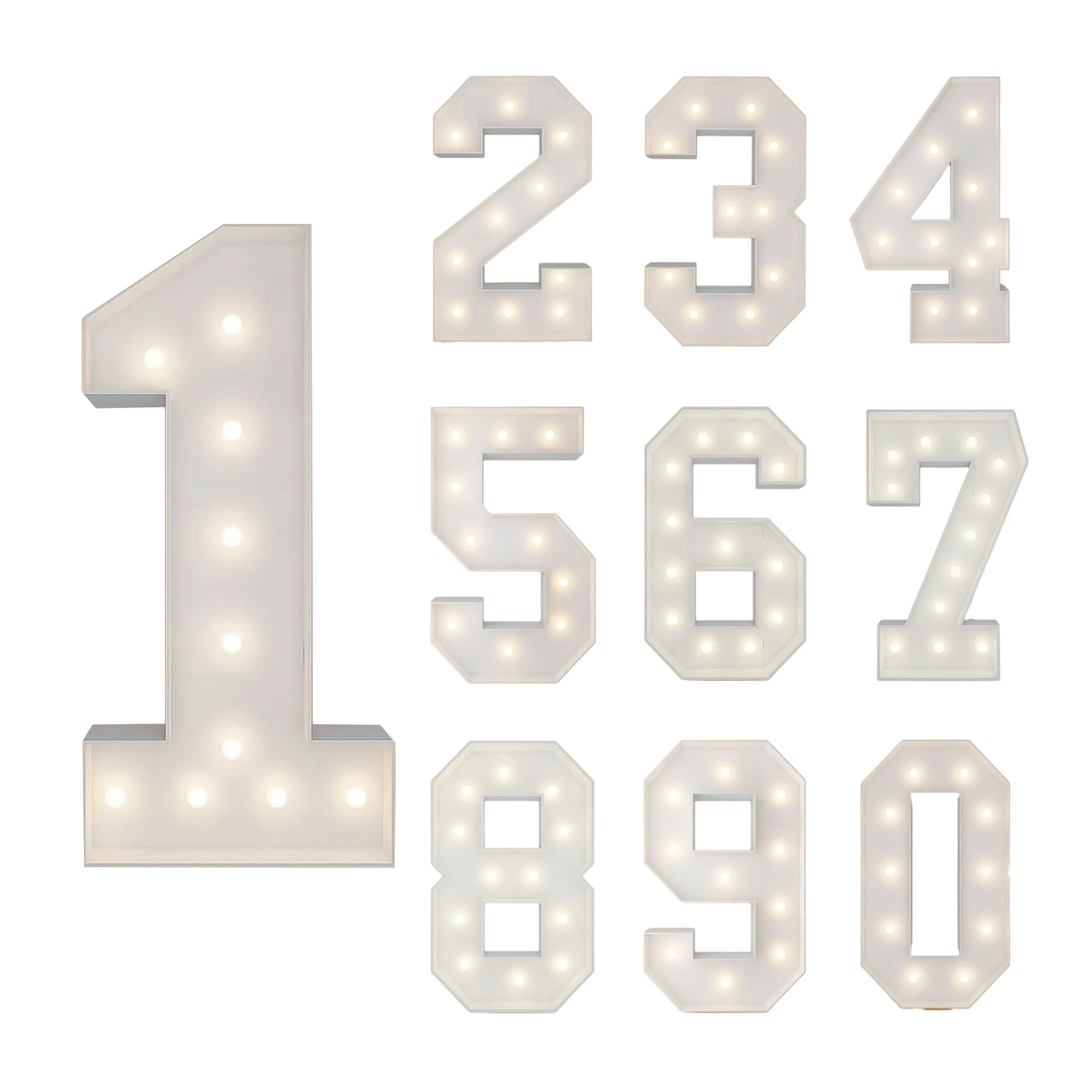 4ft Marque Numbers 0-9 with Decorative Light-Up White Foam Cardboard Lighted Holiday Displays Mosaic Number for Balloons Number Wedding Birthday Anniversary and Party Decor Unisex - Decoration