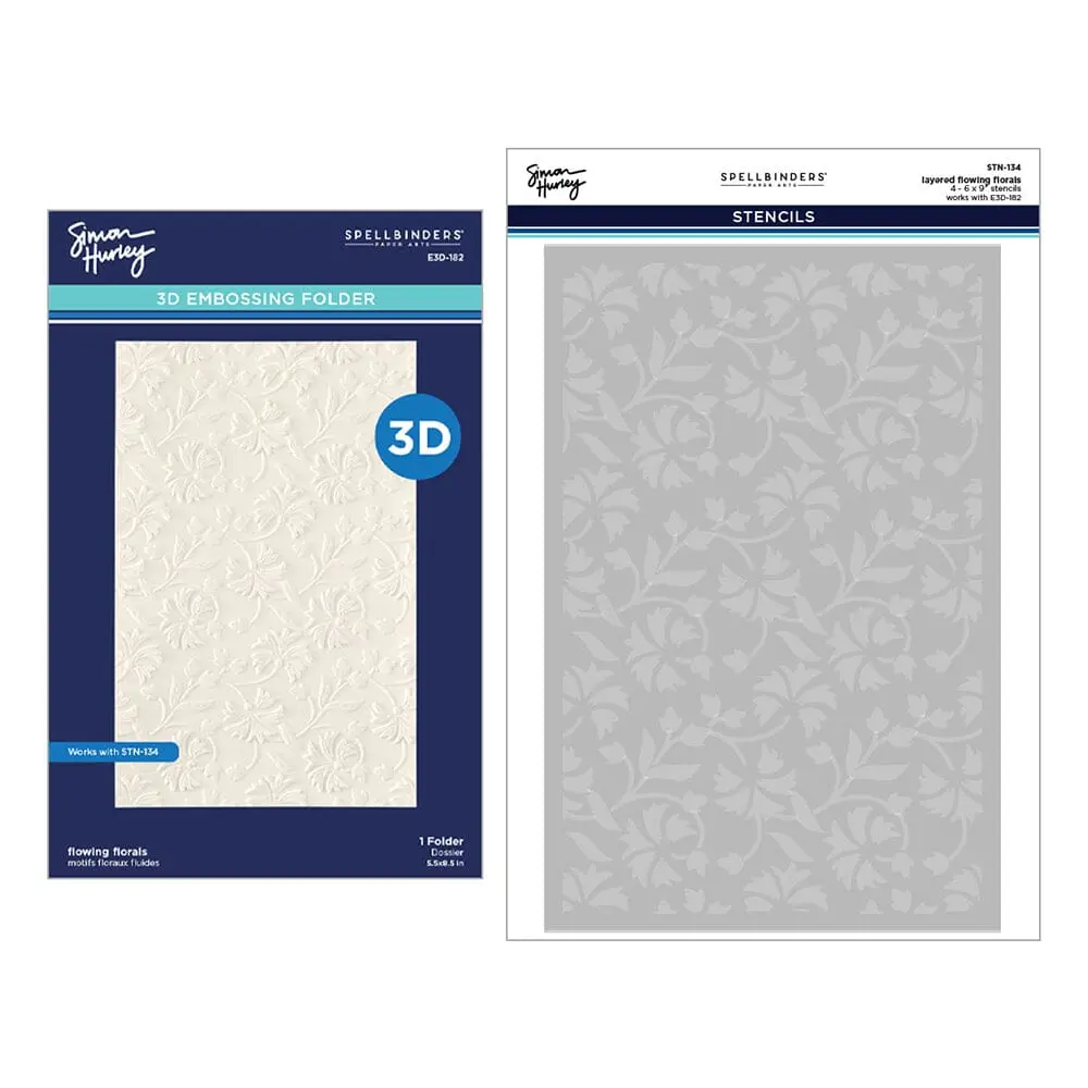 Simon Hurley create. Spellbinders Flowing Florals 3D Embossing Folder and Stencil Bundle