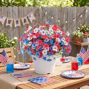 24 Bundles High-End Daisy Artificial Flowers, Blue Patriotic Decorative Floral Arrangement, UV Resistant Silk Fake Flowers for Independence Day Decoration, Home Decoration Bouquet