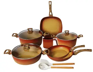 Neware 12-Piece Cookware Set with Silicone Heat-Resistant Handle - Includes Non-Stick Terra Cotta Pieces for Searing, Frying, Grilling, and More - Pot