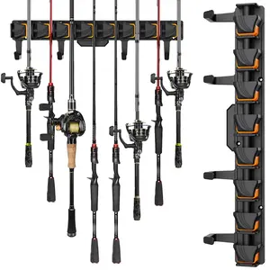 Wall-Mounted Fishing Rod Holder Rack, Holds Up to 8 Rods or Combos, Includes 4 Hooks, Fits Rods with Diameter 3-24mm Fathersdaygift