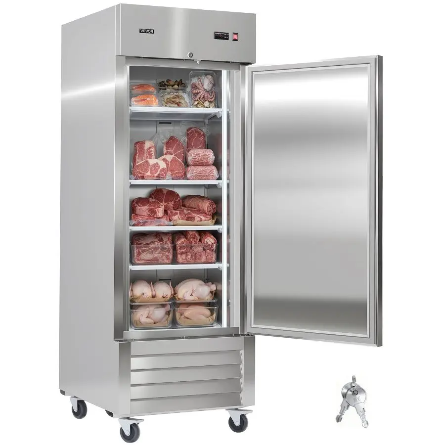 VEVOR Commercial Stainless Steel Reach-In Upright Freezer, 29 W 22 Cu. Ft Single Door with Auto-Defrost, 4 Adjustable Shelves, -11 to 14 Temp Control, LED Light, ETL Certified