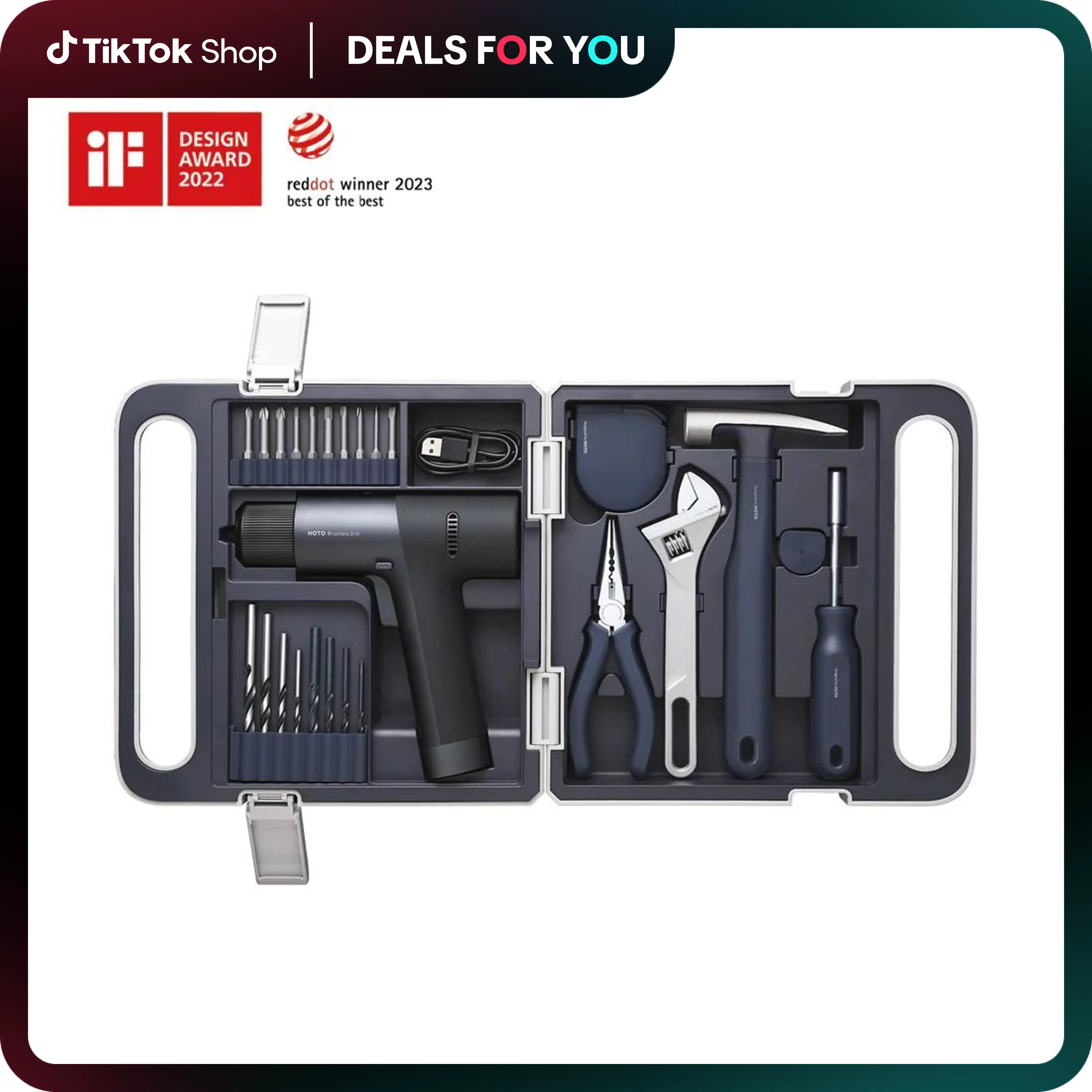 【Deals for You Days】HOTO Cordless Brushless Drill Tool Set, Variable Speed, Hidden Buckle, Unique LED Screen, Intelligent Digital Display, Safe, Exquisite & Practical, High-end Drill Kit for Home/Daily Use screwdriver Heavy Duty Hardware