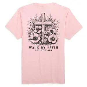 Walk By Faith Women's Floral Tee - Medium Length, Fitted, Short Sleeve, Crew Neck, Casual Summer Top, 100% BCI Cotton
