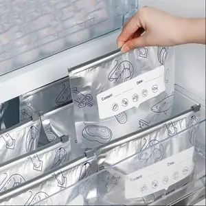 Reusable Aluminum Foil Sealed Storage Bags, Vacuum Zipper Food Bags, Standing Al Foil Bag with Label and Zip Lock for Vegetables Fruits Meat