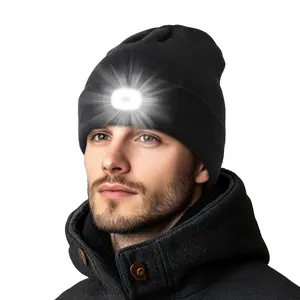 Touch Two Fashionable and practical light cap winter warm knitted Beanie Hat Pack Rechargeable LED winter beanie Lightweight Running Athletic Sport Outdoor
