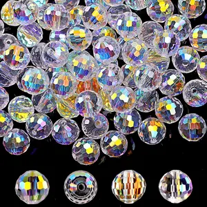 Glass Beads for  Making, 80 count  Beads, 10mm Glass Beads, Round Faceted Beads Bulk for Craft Necklace Bracelet Earring (AB Color)