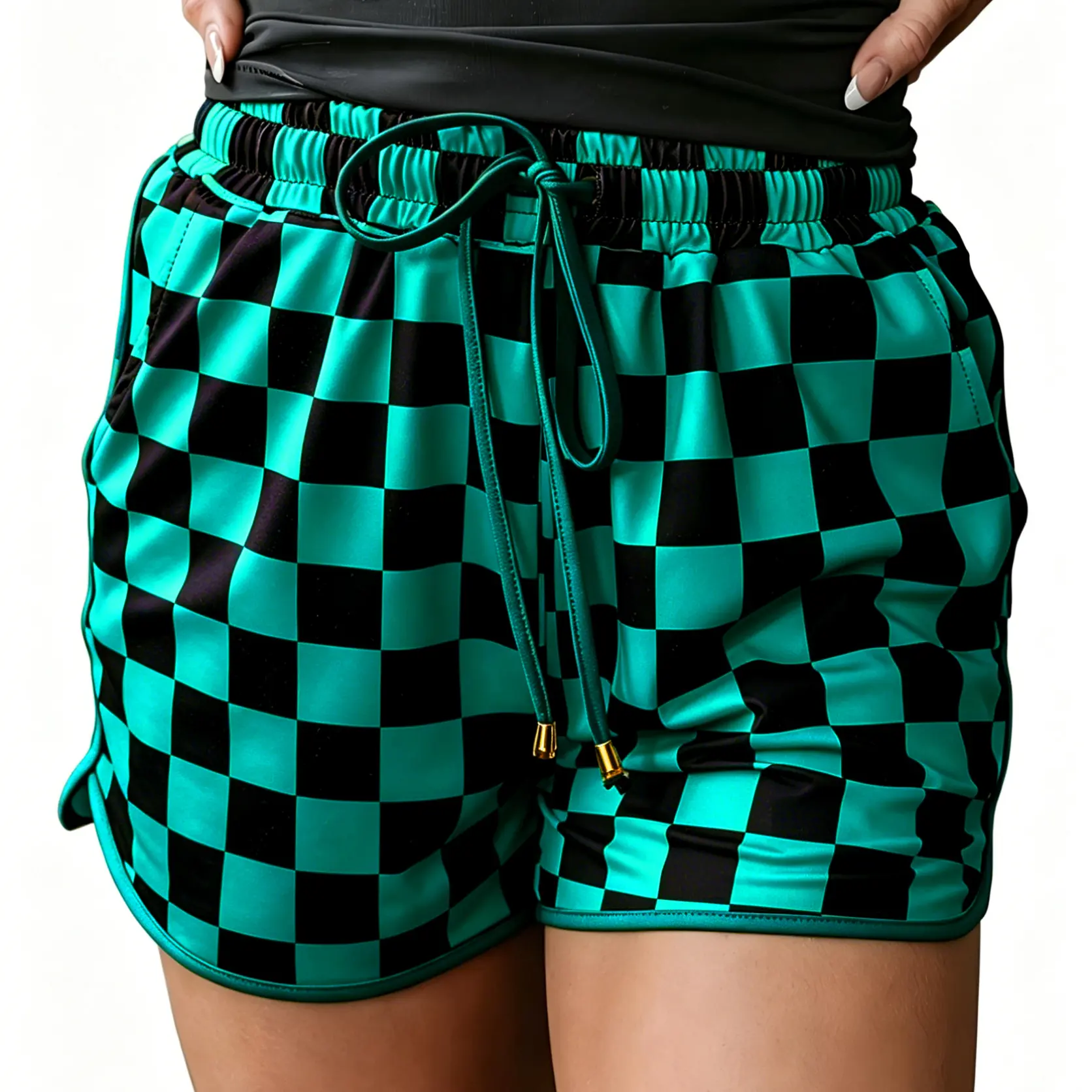Znacicc Women's Casual Cute Checkered Shorts Elastic Waist with Drawstring Side Pockets Perfect for Summer Vacation Festival Ready & Casual Daywear - Bottom, Womenswear