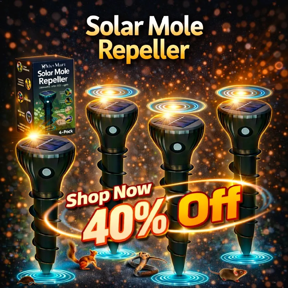 MovMart Solar Mole Repellent 4-Pack Ultrasonic Snake & Vole Repeller for Lawn Garden Waterproof Sonic Spikes for Yard Protection from Groundhogs, Groundhog Deterrent