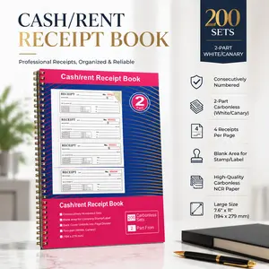 Professional 2-Part Receipt Book – 200 NCR Carbonless Sets, 11×7 in, Numbered Pages – Great for Rent, Cash, Payments & Small Business – Minimalist, Sleek & Organized!