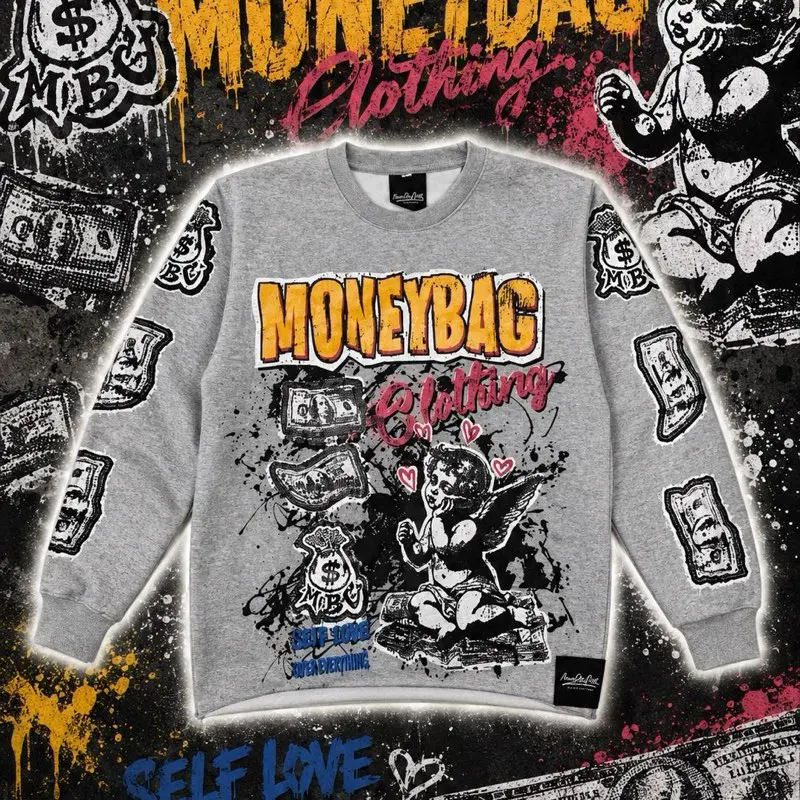 Money Bag Clothing Graphic Screen Print Crewneck Sweatshirt for Men