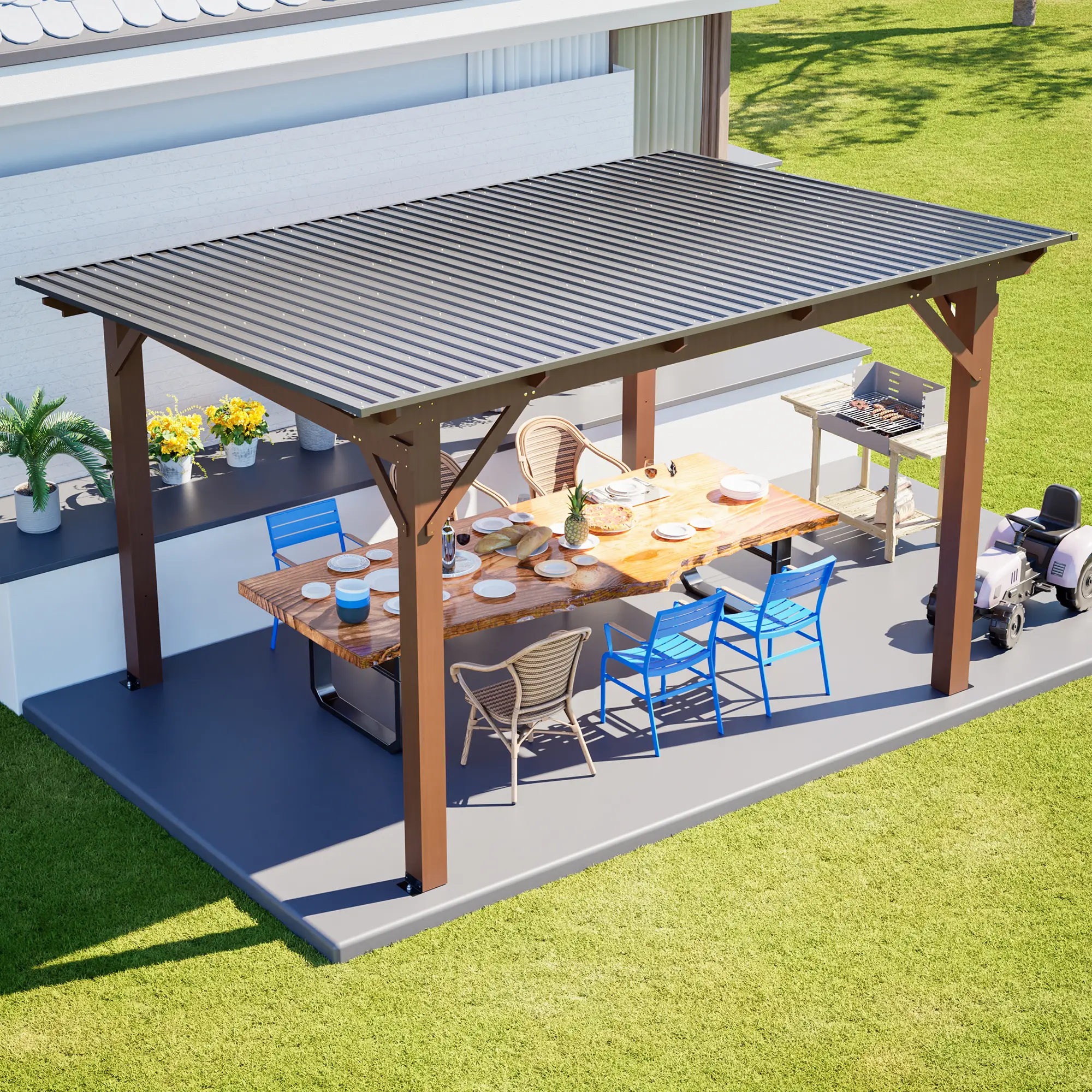 13x10 FT Rectangular Fir Wood Outdoor Pergola - Sturdy, Waterproof Cover, UV Protection, Reinforced Crossbeams, Heavy-Duty Stable Patio Canopy, Easy Assembly Required for Backyard, Poolside, Entertaining