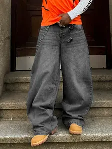 Men's Y2K Trendy Denim Jeans, Classic Loose Fit Jeans, Non-Elastic Casual & Formal Wear, Durable Fabric, All Season Street Fashion, Plain, Streetwear