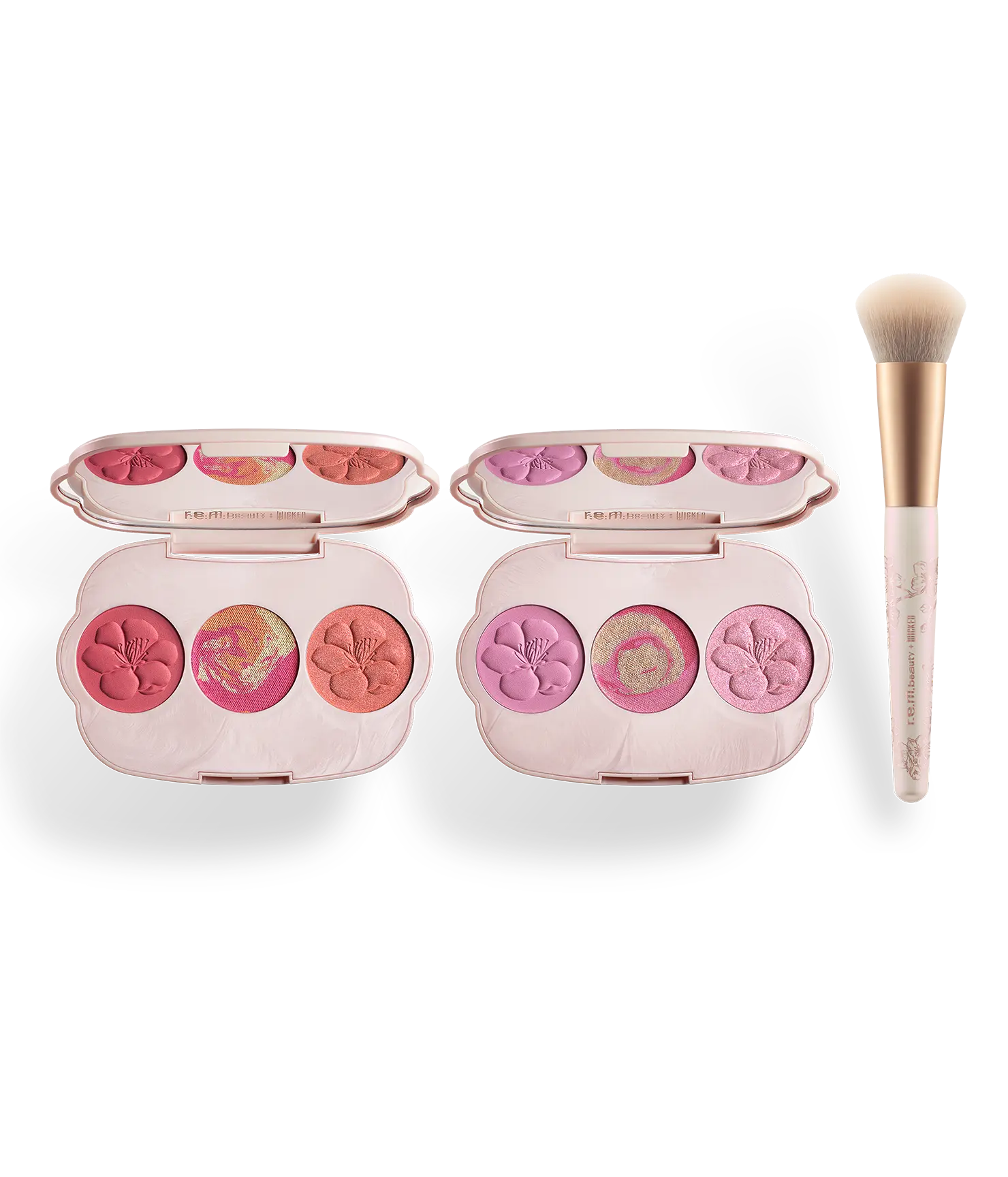 r.e.m. beauty x Wicked: For Good couldn't be lovelier blush set - two cherry blossom blush palettes and blush brush, matter & shimmer, vegan, pink & coral