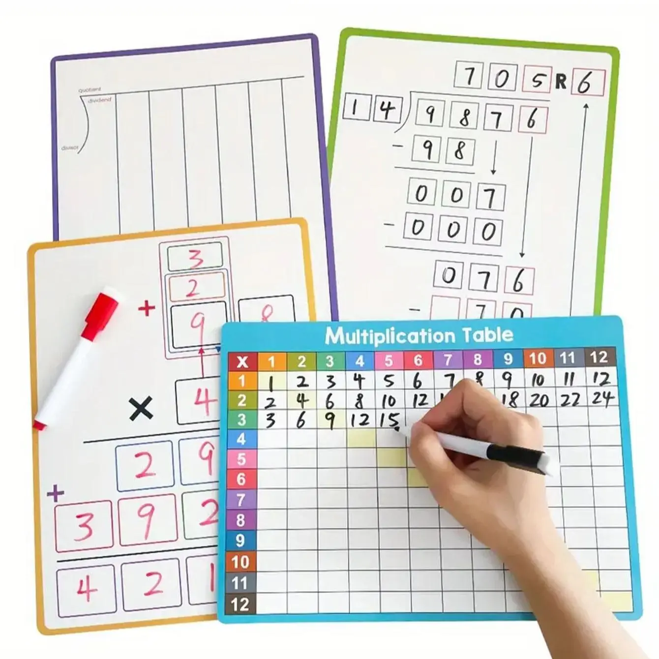 Dry Erase Multiplication and Division Board 8.26"x11.22", Double-Sided Practice Whiteboard with 2x1, 2x2 Math Tools, Math Skills for Kids, Fun Interactive Learning, Visuals, Ideal for Learning at Home and School