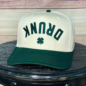 Drunk Varsity Shamrock Letter Embroidery Design, St Patty's Day Puff Embroidered Trucker Hat