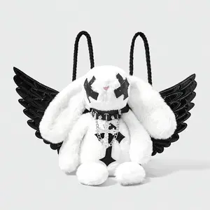 Cute Gothic Plush Bunny Backpack Crossbody Bag Y2K Subculture Unique Design for School Casual Outings & Themed Events