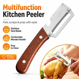 Premium Vegetable Peeler with Wooden Handle, Multi-Functional Kitchen Gadget, Bottle Opener, Ideal for Fruit Pumpkin Peeling, Potato Carrot Veggie Peeler