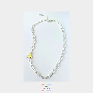 Silver Paperclip Gold Letter Necklace / Two Tone Initial Letter Necklace initial necklace pendant / Sideways Initial Necklace