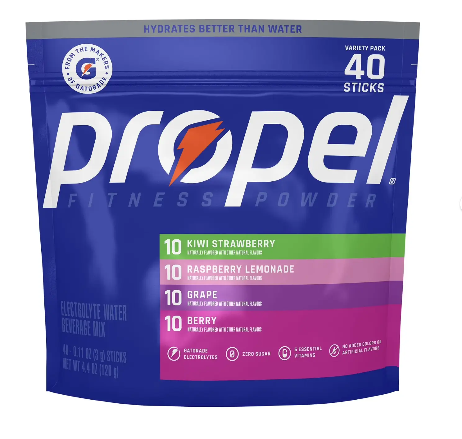 Propel Fitness Hydration Powder Variety Pack - 40-Pack Sugar-Free Sport Drink with Daily Electrolytes, Vitamin-Infused Hydration Supplement