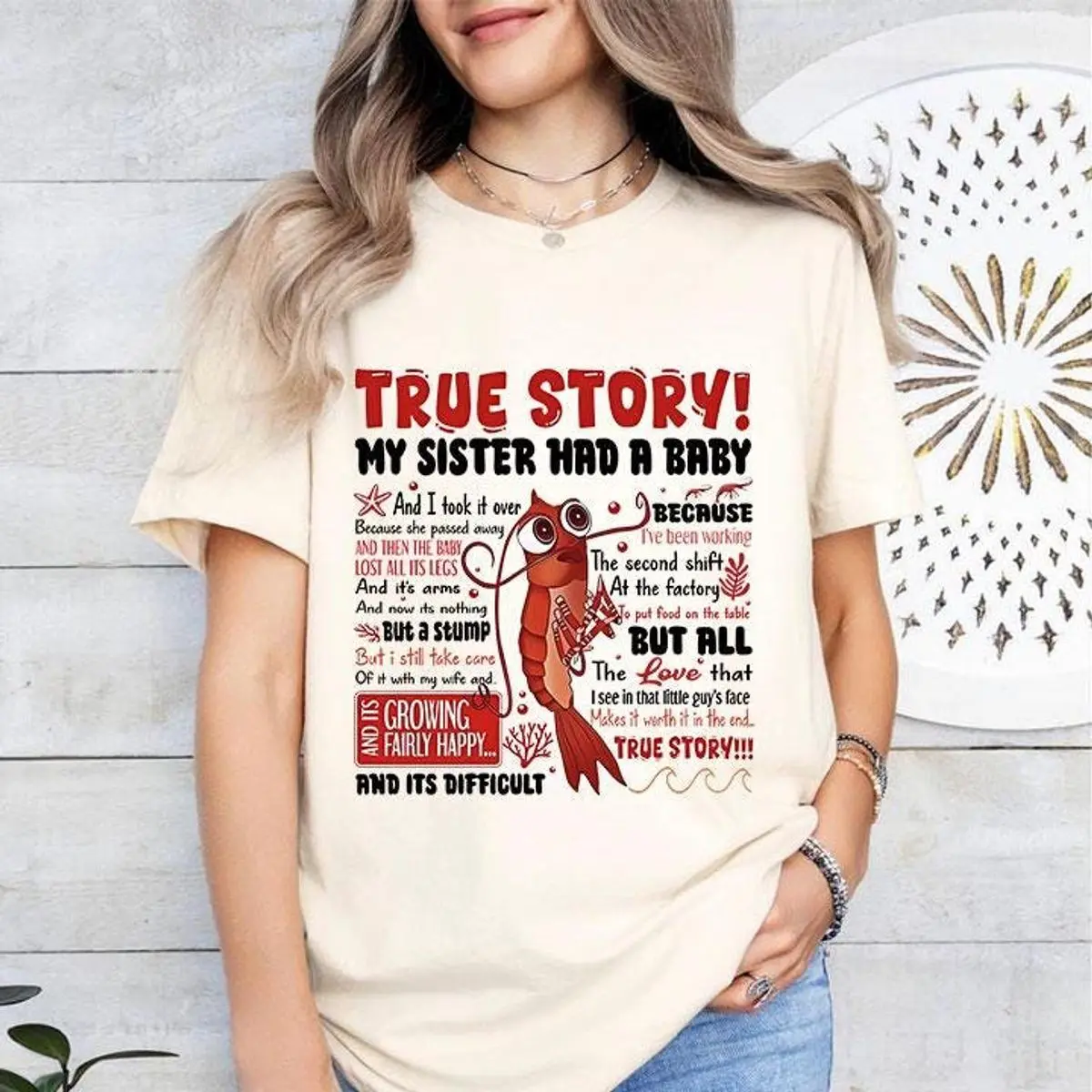 Shark Tale True Story My Sister Had A Baby T Shirt, True Story Sweatshirt, Funny Shrimp, Animated Movie, Unisex Sweater Tee