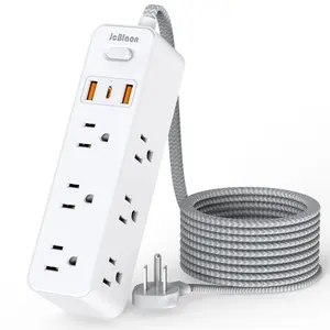 5ft Extension Cord Surge Protector Power Strip with 9 Ac Outlets & 3 USB Charging Ports, Flat Plug Wall Mounted for Home Office Travel Use