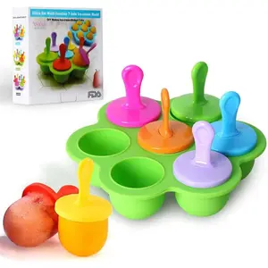 Mini  Popsicle Mold, 7-cavity DIY Ice Pop Mold with Colorful Plastic Sticks, Popsicle Makers for Egg Bites,  and Ice Cream Mould,   Storage Container, Non-Stick  Trays