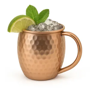 Modern Home Handmade 16oz Solid Copper Mule Mug – Barrel Shaped Mug with Copper Handle & Hammered Texture (Single)