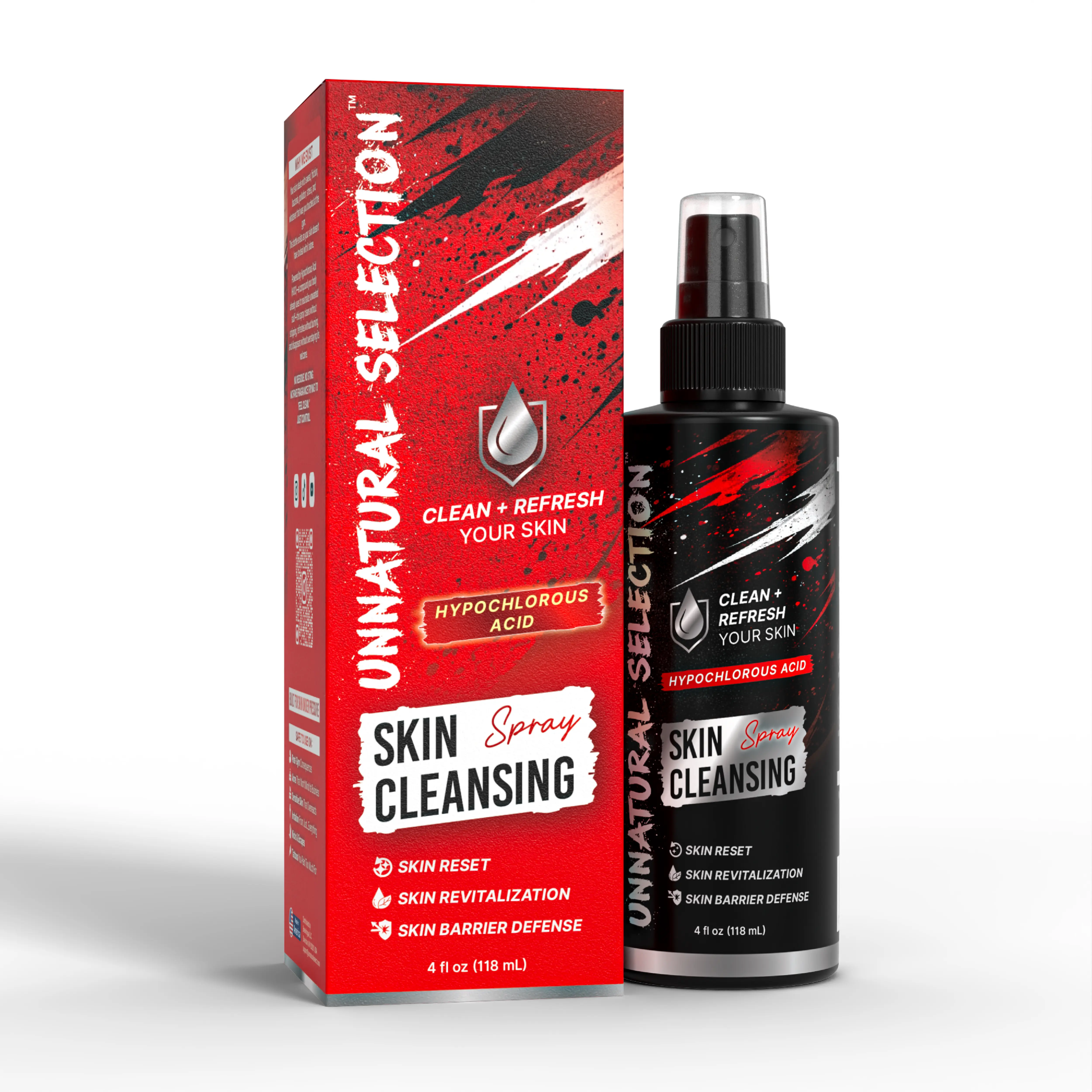 Unnatural Selection Gentle Post-Workout Cleansing Facial Spray, 4 fl oz Alcohol-Free Hypochlorous Acid (HOCl) Mist - Dry Skin-Friendly, Clearing for Acne-Prone & All Skin, Non-Toxic Gym Cleanser for Adults