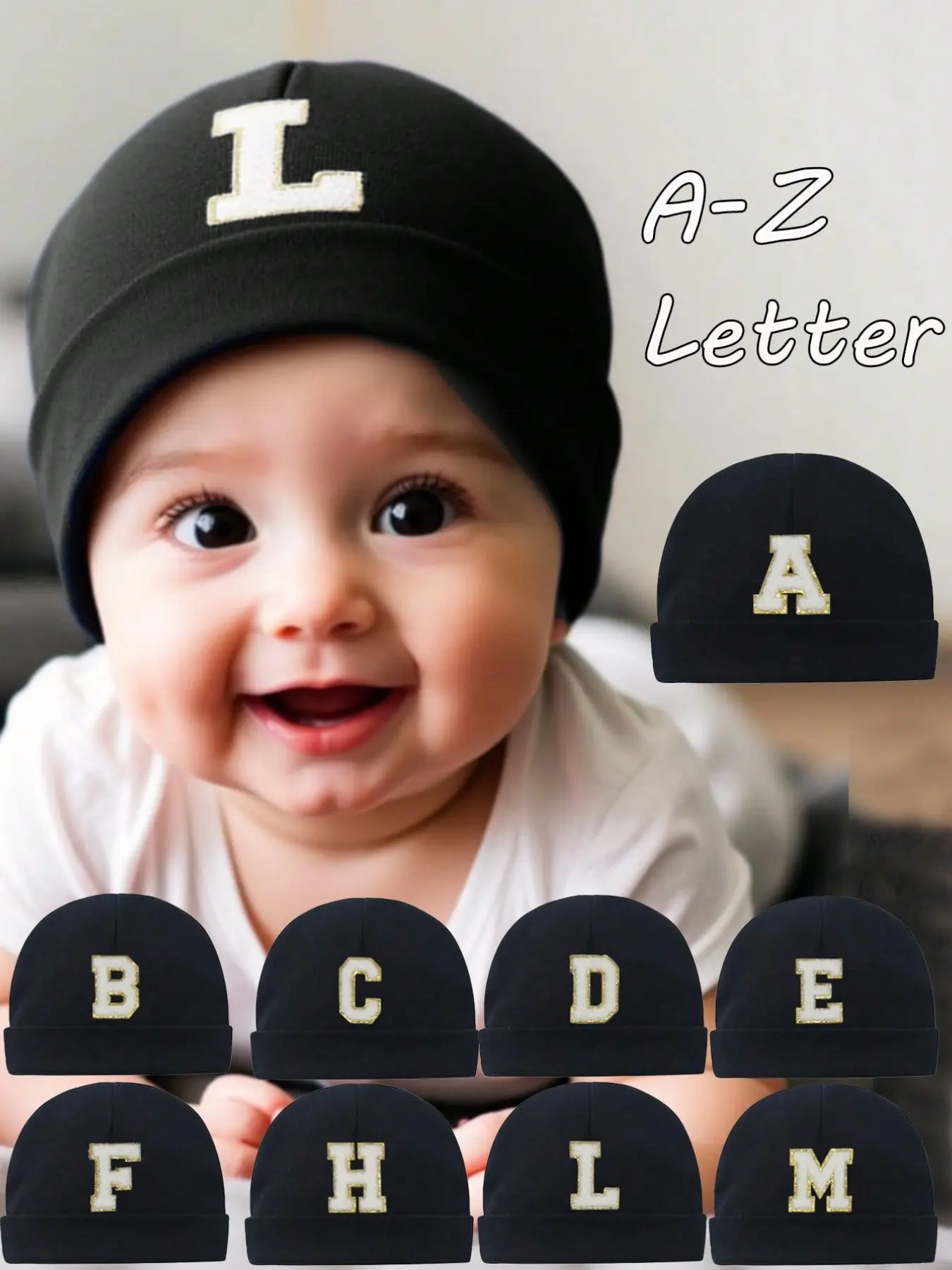 1PC Baby Hat 26 Letters Design Soft Warm Baby Photography Cap Outdoor Windproof Travel Accessory Suitable for Babies Ages 3-12 Months
