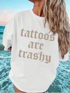 Women's "Thrasher" Letter Print Round Neck Graphic Tee, Vintage Trendy Casual Short Sleeve T-shirt for Daily Wear, Ladies Summer, Top