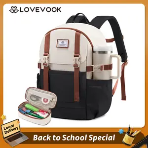 LOVEVOOK TikTokShopBacktoSchool School Backpack for Teen Girls, Waterproof Travel College Bookbag for Middle High School with Large Cup Holder, Fits 15.6'' Laptop, Cute Aesthetic kids Student Backpack