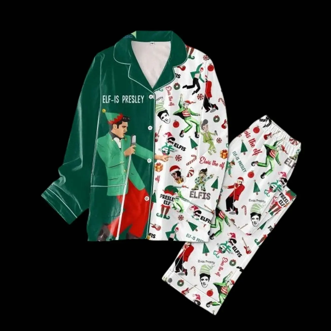 Elvis Presley Elf Christmas Pajamas Set