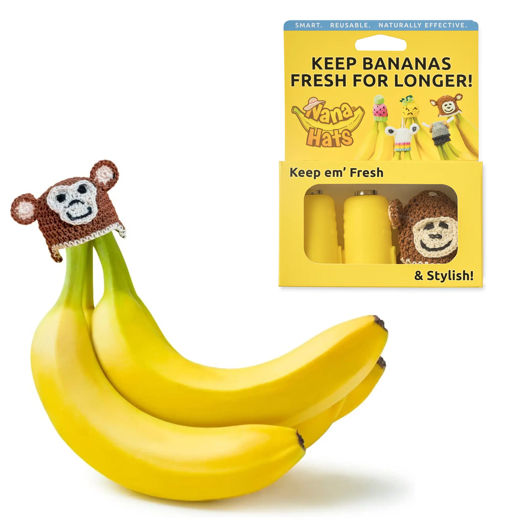 NANA HATS Banana Freshness Preserver, Keep Bananas Fresh Longer, Ideal for Organic Bananas, Innovative Banana Holder for Home Use, Extend Freshness of Your Fruit, AS SEEN ON SHARK TANK, Monkey