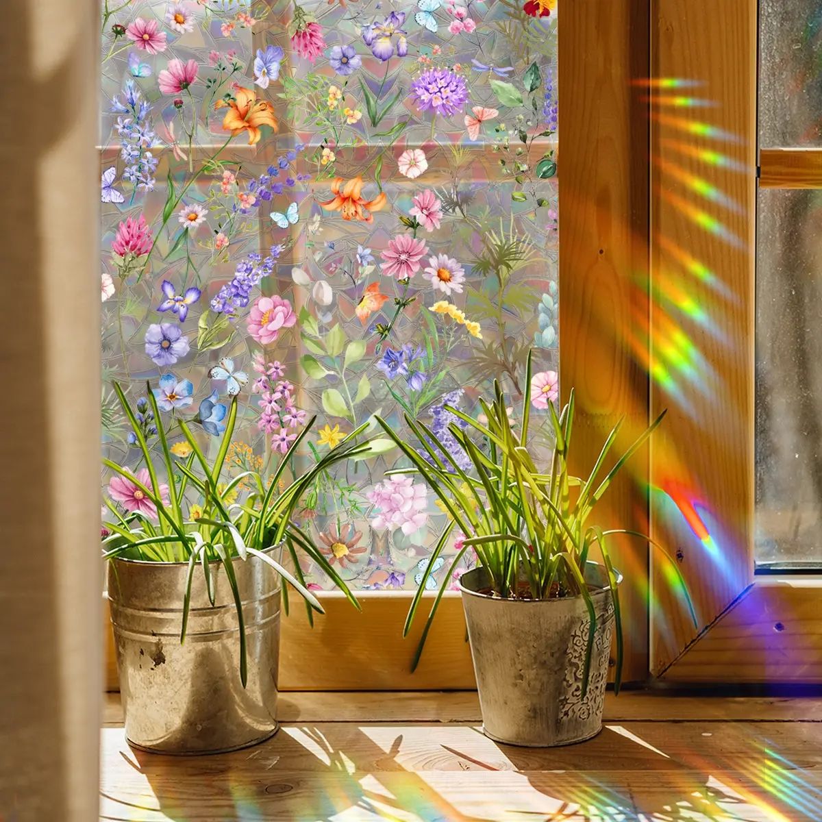 Creative Colorful Floral Static Cling Window Sticker, Spring Sunlight Visible Glass Decoration, Double-Sided Adhesive Film for Windows, Multicolor, Decorative Stickers, Floral Pattern Sticker, Decorative Decal, Window Decals