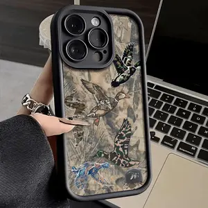 Camouflage Duck Pattern TPU Case for iPhone 17 Pro Max 16 16e 15 14 Plus 13 12 Mini 11 Air X XS Straight Edge Drop-Resistant Rugged Durable Cover Shell Valentine's Day Gift 2D printing